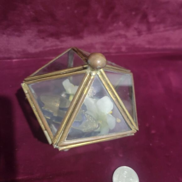 Vintage Glass & Brass Pentagon Trinket Box With Lid Jewelry Display Case 5 Side - Picture 7 of 12
